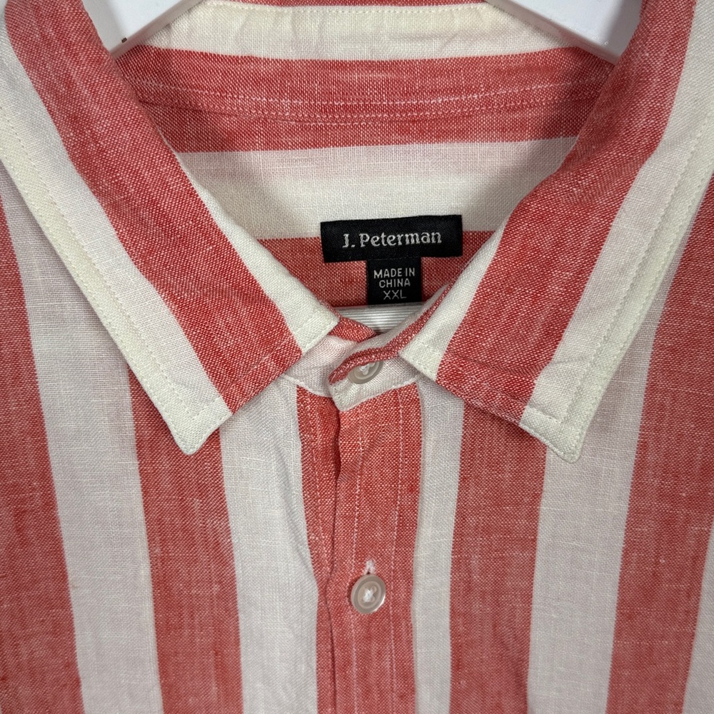 J. Peterman Men’s Red White Short-Sleeve Striped 100% Linen Shirt M-379 Sz XXL - Picture 3 of 7